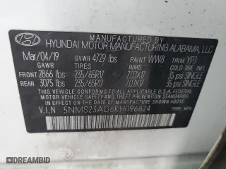 2019 Hyundai Santa Fe SE with VIN 5NMS23AD6KH096824, listed as a Copart auction lot 80300854 with 120,181 mi miles and Non Repairable. Bid and sale history available at carsss.com. Image 13.