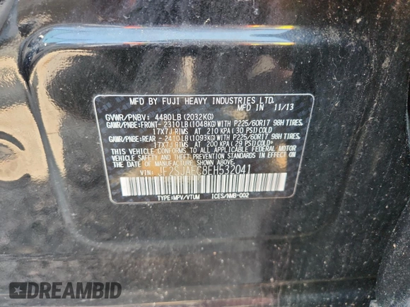 2014 Subaru Forester Premium with VIN JF2SJAEC8EH532041, listed as a Copart auction lot 62997765 with 163,427 mi miles and Clean title. Bid and sale history available at DreamBid. Image 13.
