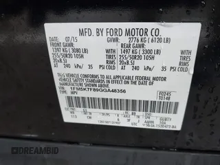 2016 Ford Explorer Limited with VIN 1FM5K7F89GGA48356, listed as a IAAI auction lot 41475364 with 265,086 mi miles and . Bid and sale history available at DreamBid. Image 9.