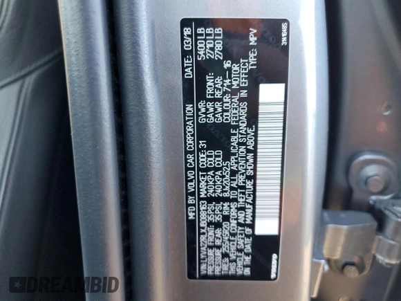 2018 Volvo XC60 Inscription with VIN LYVA22RLXJB088163, listed as a Copart auction lot 77158284 with 45,918 mi miles and Clean Title. Bid and sale history available at DreamBid. Image 14.