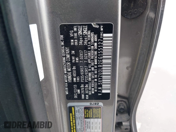 2014 Hyundai Santa Fe with VIN 5XYZU3LB2EG155127, listed as a IAAI auction lot 41864518 with Not provided miles and . Bid and sale history available at DreamBid. Image 9.