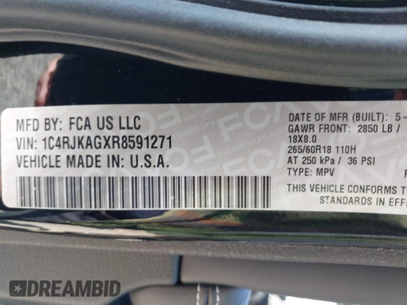 2024 Jeep Grand Cherokee Altitude X with VIN 1C4RJKAGXR8591271, listed as a IAAI auction lot 42654801 with 11,739 mi miles and . Bid and sale history available at DreamBid. Image 9.