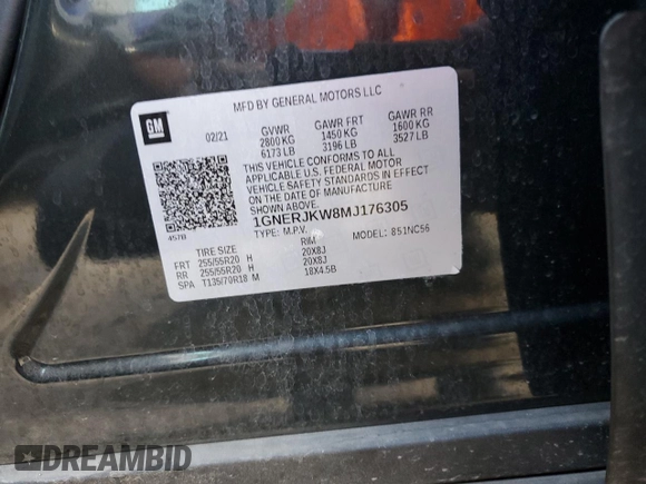 2021 Chevrolet Traverse RS with VIN 1GNERJKW8MJ176305, listed as a Copart auction lot 82169024 with 78,966 mi miles and Salvage Title. Bid and sale history available at carsss.com. Image 12.
