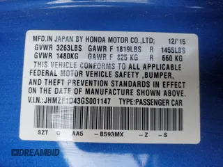 2016 Honda CR-Z LX with VIN JHMZF1D43GS001147, listed as a Copart auction lot 82914064 with Not Provided miles and Clean Title. Bid and sale history available at carsss.com. Image 12.