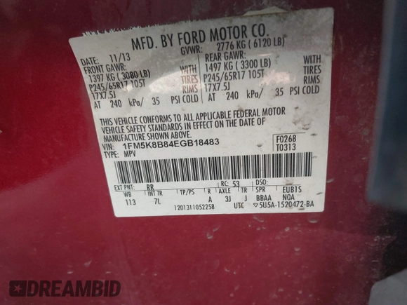 2014 Ford Explorer with VIN 1FM5K8B84EGB18483, listed as a IAAI auction lot 40592438 with 198,202 mi miles and . Bid and sale history available at carsss.com. Image 9.