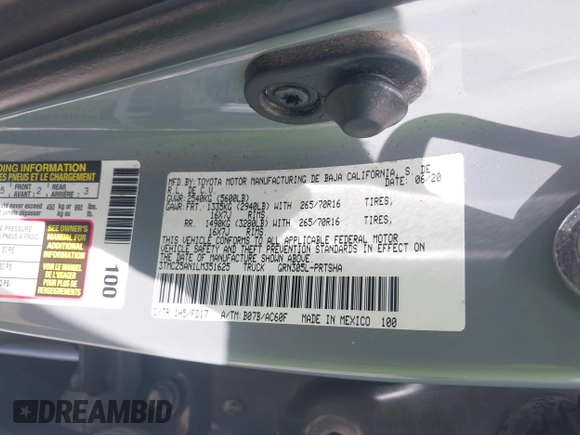 2020 Toyota Tacoma SR5 с VIN 3TMCZ5AN1LM351625, выставлен на аукционе IAAI как лот 41931616 с пробегом 99 333 миль миль и . История ставок и продаж доступна на DreamBid. Изображение 9.