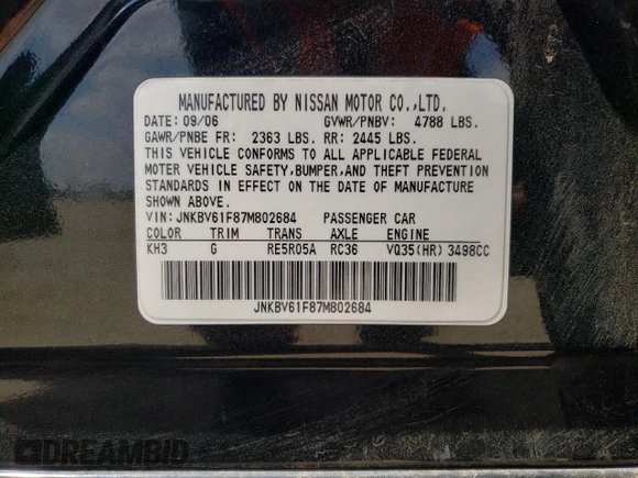 2007 Infiniti G35 G35x with VIN JNKBV61F87M802684, listed as a Copart auction lot 70430414 with 158,693 mi miles and Salvage Title. Bid and sale history available at DreamBid. Image 14.