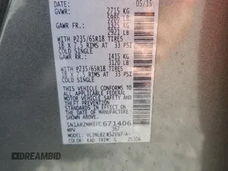 2015 Nissan Pathfinder Platinum с VIN 5N1AR2MM8FC671406, выставлен на аукционе Copart как лот 60104515 с пробегом 148 009 миль миль и Чистый • Clean title. История ставок и продаж доступна на DreamBid. Изображение 13.