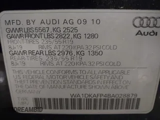2011 Audi Q5 3.2L Premium Plus with VIN WA1DKAFP4BA028879, listed as a IAAI auction lot 41864795 with 161,288 mi miles. Bid and sale history available at carsss.com. Image 9.