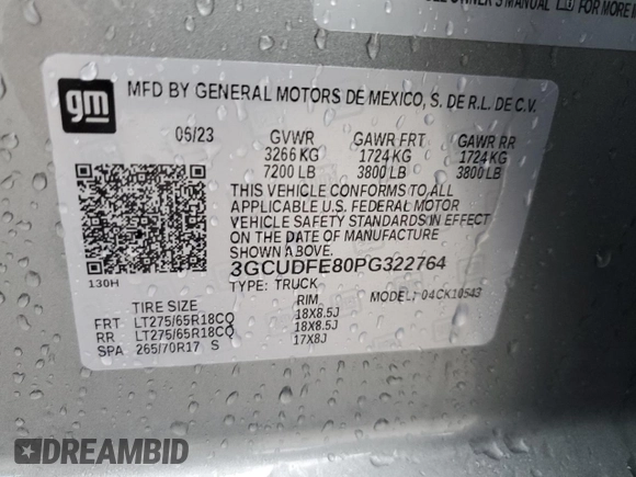 2023 Chevrolet Silverado 1500 LT Trail Boss with VIN 3GCUDFE80PG322764, listed as a Copart auction lot 65935144 with 13,146 mi miles and Salvage Title. Bid and sale history available at DreamBid. Image 13.