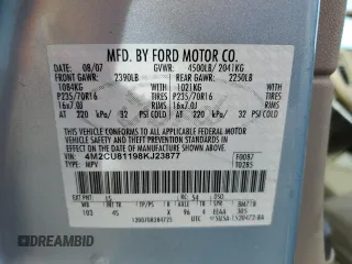 2008 Mercury Mariner z VIN 4M2CU81198KJ23877, wystawiony jako Copart lot #42149665 z przebiegiem 237 119 mil mil oraz Szkoda całkowita • Salvage title. Historia ofert i sprzedaży dostępna na DreamBid. Obrazek 15.