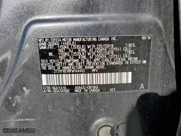2015 Toyota RAV4 Limited with VIN 2T3YFREV8FW144443, listed as a Copart auction lot 46803295 with 192,970 mi miles and Salvage Title. Bid and sale history available at carsss.com. Image 14.