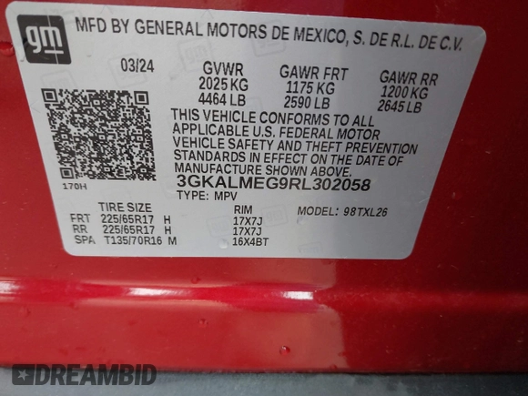 2024 GMC Terrain SLE z VIN 3GKALMEG9RL302058, wystawiony jako IAAI lot #41691921 z przebiegiem 1 101 mil mil oraz . Historia ofert i sprzedaży dostępna na DreamBid. Obrazek 9.