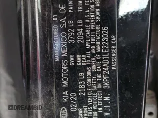 2020 Kia Forte LXS with VIN 3KPF24AD1LE223026, listed as a Copart auction lot 50419195 with 58,112 mi miles and Salvage Title. Bid and sale history available at carsss.com. Image 12.