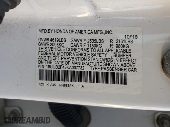 2019 Acura TLX Technology z VIN 19UUB2F48KA007732, wystawiony jako Copart lot #42254115 z przebiegiem 63 123 mil mil oraz Szkoda całkowita • Salvage title. Historia ofert i sprzedaży dostępna na DreamBid. Obrazek 12.