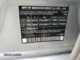 2003 Mercedes-Benz M-Class 5.0L with VIN 4JGAB75E63A404894, listed as a Copart auction lot 71650433 with 0 mi miles and Non Repairable. Bid and sale history available at carsss.com. Image 13.