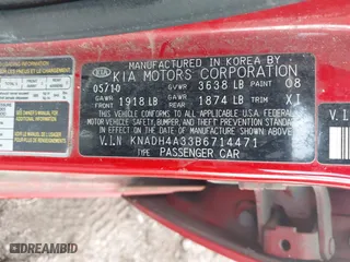 2011 Kia Rio LX with VIN KNADH4A33B6714471, listed as a IAAI auction lot 41970737 with 188,214 mi miles. Bid and sale history available at carsss.com. Image 9.