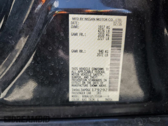 2016 Nissan Altima SL with VIN 1N4AL3AP0GC179292, listed as a Copart auction lot 52998365 with 228,545 mi miles and Salvage Title. Bid and sale history available at carsss.com. Image 12.