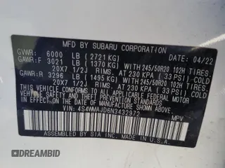 2022 Subaru Ascent Onyx z VIN 4S4WMAJD6N3432972, wystawiony jako Copart lot #56332765 z przebiegiem 53 789 mil mil oraz Szkoda całkowita • Salvage title. Historia ofert i sprzedaży dostępna na DreamBid. Obrazek 14.