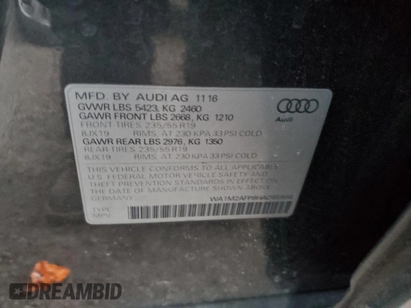 2017 Audi Q5 Premium Plus z VIN WA1M2AFP8HA085868, wystawiony jako Copart lot #83309684 z przebiegiem 208 025 mil mil oraz Czysty tytuł • Clean title. Historia ofert i sprzedaży dostępna na DreamBid. Obrazek 12.