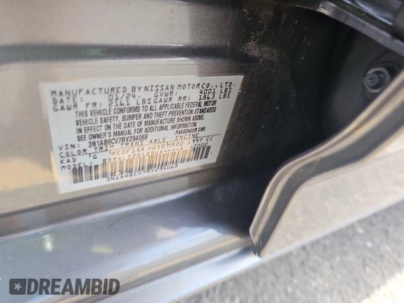 2024 Nissan Sentra SV with VIN 3N1AB8CV7RY294068, listed as a IAAI auction lot 42852813 with 26,702 mi miles and . Bid and sale history available at DreamBid. Image 18.