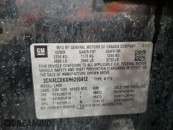 2017 Chevrolet Equinox LT with VIN 2GNALCEKXH6290412, listed as a Copart auction lot 50832045 with 96,146 mi miles and Salvage Title. Bid and sale history available at carsss.com. Image 14.
