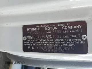 2000 Hyundai Elantra GLS z VIN KMHJF35F4YU038977, wystawiony jako Copart lot #80800144 z przebiegiem 97 373 mil mil oraz Czysty tytuł • Clean title. Historia ofert i sprzedaży dostępna na DreamBid. Obrazek 12.