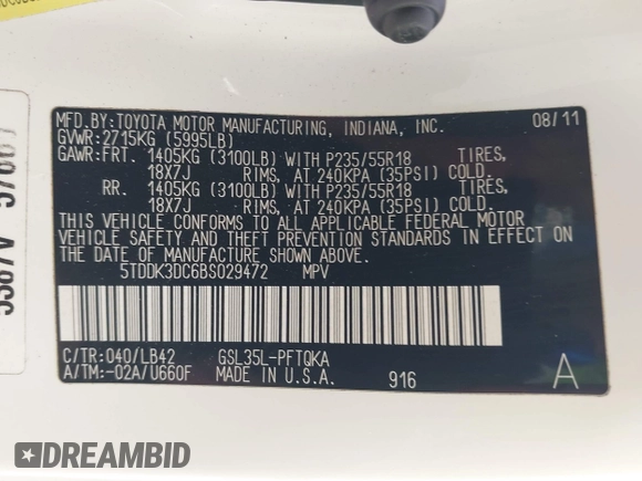 2011 Toyota Sienna XLE with VIN 5TDDK3DC6BS029472, listed as a IAAI auction lot 41554859 with 145,393 mi miles. Bid and sale history available at carsss.com. Image 9.