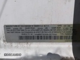 2009 Volkswagen Jetta SE z VIN 3VWRM71K99M057390, wystawiony jako IAAI lot #42094648 z przebiegiem 168 533 mil mil oraz . Historia ofert i sprzedaży dostępna na DreamBid. Obrazek 9.