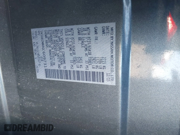 2016 Nissan Pathfinder Platinum with VIN 5N1AR2MM4GC609731, listed as a IAAI auction lot 41763204 with 207,088 mi miles and . Bid and sale history available at DreamBid. Image 9.