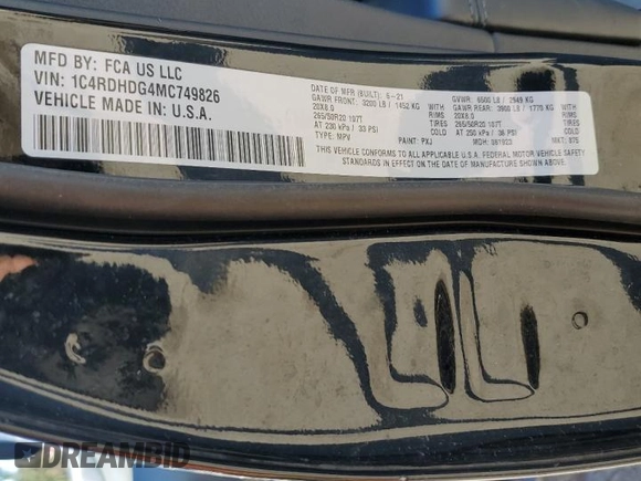 2021 Dodge Durango GT Plus with VIN 1C4RDHDG4MC749826, listed as a Copart auction lot 89000905 with 96,600 mi miles and Salvage Title. Bid and sale history available at DreamBid. Image 16.