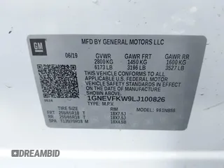 2020 Chevrolet Traverse LS with VIN 1GNEVFKW9LJ100826, listed as a IAAI auction lot 41227311 with 77,327 mi miles. Bid and sale history available at carsss.com. Image 9.