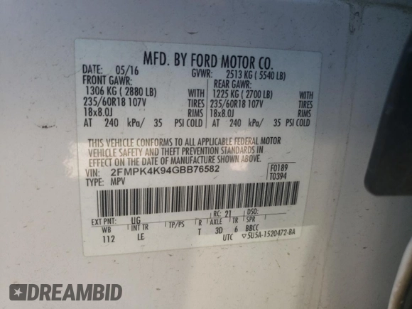 2016 Ford Edge Titanium with VIN 2FMPK4K94GBB76582, listed as a Copart auction lot 49699455 with 119,846 mi miles and Salvage Title. Bid and sale history available at DreamBid. Image 15.