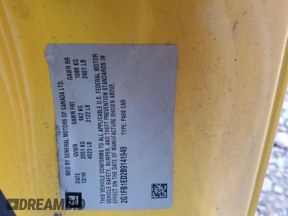 2011 Chevrolet Camaro 1LT с VIN 2G1FB1ED2B9141949, выставлен на аукционе Copart как лот 51744315 с пробегом 69 319 миль миль и Списание • Salvage title. История ставок и продаж доступна на DreamBid. Изображение 12.