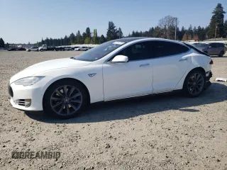 2015 Tesla Model S 85D with VIN 5YJSA1E20FF118291, listed as a Copart auction lot 53916735 with 76,859 mi miles and Salvage Title. Bid and sale history available at carsss.com. Image 1.