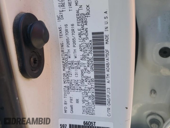 2015 Toyota Tacoma with VIN 5TFLU4EN9FX127195, listed as a Copart auction lot 41860035 with 127,078 mi miles and Salvage Title. Bid and sale history available at DreamBid. Image 12.