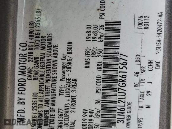 2016 Lincoln MKZ Hybrid with VIN 3LN6L2LU7GR615677, listed as a Copart auction lot 58537855 with 183,717 mi miles and Salvage title. Bid and sale history available at DreamBid. Image 12.