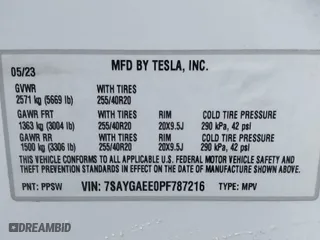 2023 Tesla Model Y Long Range with VIN 7SAYGAEE0PF787216, listed as a IAAI auction lot 41589954 with 17,985 mi miles. Bid and sale history available at carsss.com. Image 9.