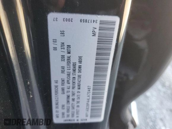2004 Porsche Cayenne S with VIN WP1AB29P44LA70467, listed as a Copart auction lot 58054505 with 185,294 mi miles and Clean title. Bid and sale history available at DreamBid. Image 13.