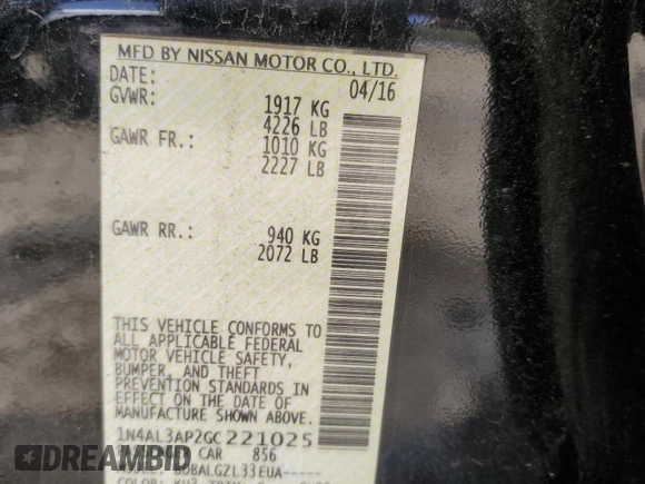 2016 Nissan Altima S with VIN 1N4AL3AP2GC221025, listed as a Copart auction lot 53122355 with 110,969 mi miles and Salvage Title. Bid and sale history available at DreamBid. Image 14.