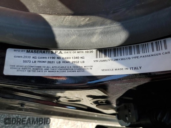 2021 Maserati Ghibli S Q4 GranLusso with VIN ZAM57YTL2M1365779, listed as a Copart auction lot 68241794 with 36,699 mi miles and Salvage Title. Bid and sale history available at carsss.com. Image 14.