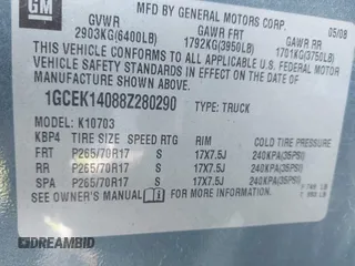 2008 Chevrolet Silverado 1500 1LT with VIN 1GCEK14088Z280290, listed as a IAAI auction lot 41755583 with 65,056 mi miles and . Bid and sale history available at DreamBid. Image 9.