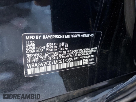 2021 BMW 8 Series 840i z VIN WBAGV2C07MCG13065, wystawiony jako Copart lot #81807724 z przebiegiem 19 463 mil mil oraz Szkoda całkowita • Salvage title. Historia ofert i sprzedaży dostępna na DreamBid. Obrazek 12.