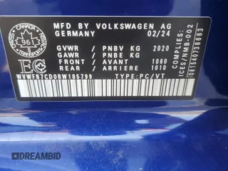 2024 Volkswagen Golf z VIN WVWFB7CD0RW185799, wystawiony jako Copart lot #71276534 z przebiegiem 1 027 mil mil oraz Nie do naprawy • Non repairable. Historia ofert i sprzedaży dostępna na DreamBid. Obrazek 12.