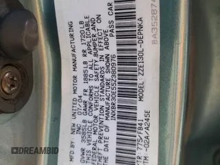 2005 Toyota Corolla CE with VIN 1NXBR30E55Z380976, listed as a Copart auction lot 55688755 with 293,000 mi miles and Salvage title. Bid and sale history available at DreamBid. Image 12.