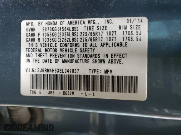 2014 Honda CR-V EX z VIN 5J6RM4H5XEL047037, wystawiony jako Copart lot #58372285 z przebiegiem 199 993 mil mil oraz Szkoda całkowita • Salvage title. Historia ofert i sprzedaży dostępna na DreamBid. Obrazek 13.