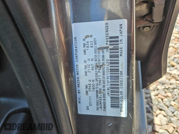 2012 Mazda 3 i Touring with VIN JM1BL1VF9C1501020, listed as a Copart auction lot 56607675 with 121,215 mi miles and Clean Title. Bid and sale history available at DreamBid. Image 10.