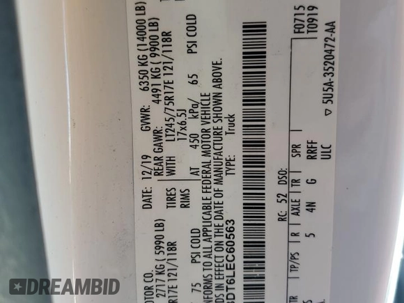 2020 Ford F-350 XL z VIN 1FT8W3DT6LEC60563, wystawiony jako Copart lot #49005965 z przebiegiem 15 864 mil mil oraz Nie do naprawy • Non repairable. Historia ofert i sprzedaży dostępna na DreamBid. Obrazek 12.