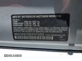 2013 BMW 3 Series 335i z VIN WBA3A9C56DF475450, wystawiony jako IAAI lot #42469522 z przebiegiem Nie podano mil oraz . Historia ofert i sprzedaży dostępna na DreamBid. Obrazek 9.