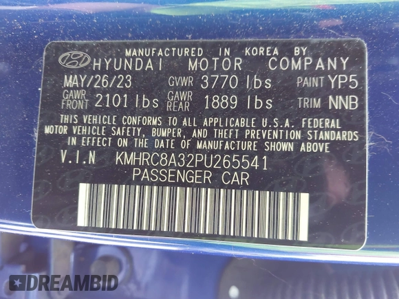2023 Hyundai Venue SEL with VIN KMHRC8A32PU265541, listed as a IAAI auction lot 41745833 with 16,073 mi miles and . Bid and sale history available at carsss.com. Image 9.